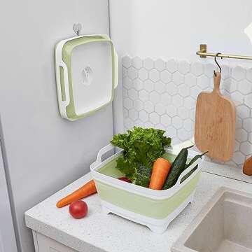 Collapsible Dish Tub 9L - Portable Sink Basin Bucket - Outdoor Multiuse Foldable Sink Tub Wash Dish Basin for Kitchen, RV, Camping (Green)