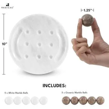 Radicaln Marble Tic Tac Toe Game 10" Inch White & Oceanic Handmade Tabletop Board Games Adult Farmhouse Coffee Table Decor Ideal Outdoor & Travel Games