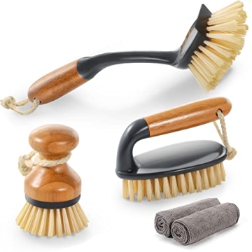 Masthome 3-Pack Natural Bamboo Dish Brush, ECO Friendly Dish Brush Set with Bamboo Handle, Kitchen C...