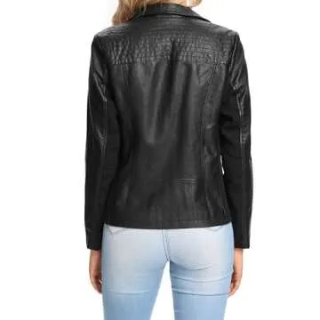 S P Y M Womens Faux Leather Jacket, Casual Fashion Quilted Zip Up Suede Coat With Elastic Rib