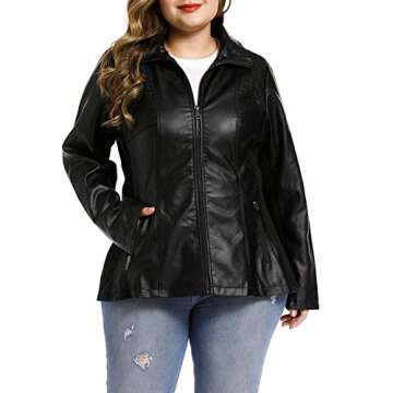 S P Y M Womens Faux Leather Jacket, Casual Fashion Quilted Zip Up Suede Coat With Elastic Rib