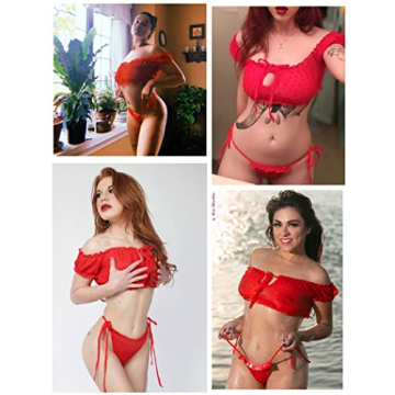 Avidlove Women’s Sexy Ruffle Trim Lingerie Set in Red