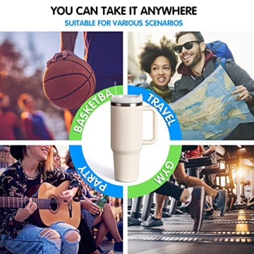 Tumbler With Handle 40 oz and Straw Lid,304 Stainless Steel Water Bottle, Travel Mug Insulated Tumblers Iced for Tea Coffee Gift, large capacity car cup with straw (Grey)