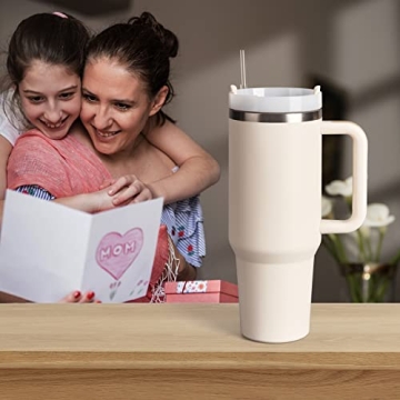 Tumbler With Handle 40 oz and Straw Lid,304 Stainless Steel Water Bottle, Travel Mug Insulated Tumblers Iced for Tea Coffee Gift, large capacity car cup with straw (Grey)