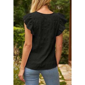 MEROKEETY Women's 2025 Summer Ruffle Cap Sleeve Blouse Square Neck Textured Shirt Dressy Casual Tops, Black, XL
