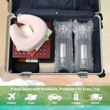 Wine Bottle Travel Protector Bags, Monkkino 8 Packs Inflatable Bubble Cushion Wrap, Safety Choice for Glass Bottles in Transport with Luggage, Air Filled Packaging Sleeves with Reusable Pump