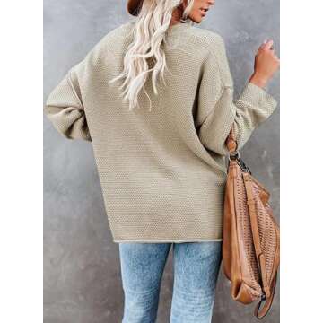 SHEWIN Womens Sweaters Casual Long Sleeve V Neck Button Lightweight Waffle Knit Tops for Women,(US 4-6) S,Khaki