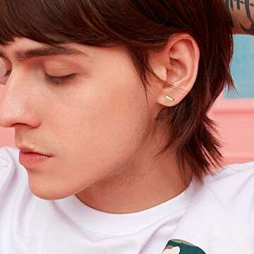 Fansilver 4 Pairs 925 Sterling Silver Disc Stud Earrings Tiny Dot/Mini Bar/Circle/Triangle Disc Stud Earrings Small Geometric Stud Earrings Set Hypoallergenic Jewelry Gold