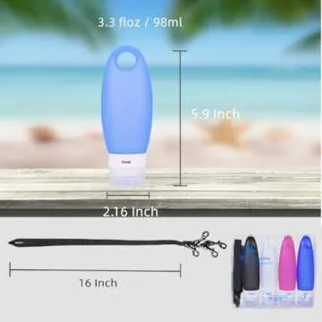 Fullplus Portable Silicone Squeezable Bottles Refillable Cosmetic Gym Containers Travel TSA Approved Tube Set with Shower Lanyard for Shampoo Lotion(3.3 oz,Pack of 4)