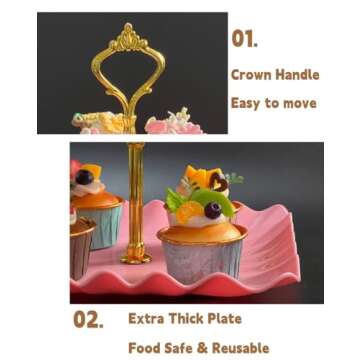 2 Pack of 3 Tier Cupcake Stand, Plastic Tiered Serving Stand, Square Dessert Tray for Tea Party, Baby Shower and Wedding (Pink)