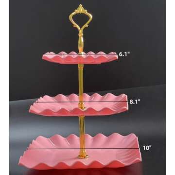 2 Pack of 3 Tier Cupcake Stand, Plastic Tiered Serving Stand, Square Dessert Tray for Tea Party, Baby Shower and Wedding (Pink)