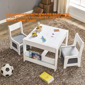 GTOLV Kids Table and Chair Set, 4 in 1 Wooden Activity Table with Bookshelves and Storage Drawer, 2 in 1 Detachable Tabletop Construction Play Table Set for Toddlers Drawing, Reading