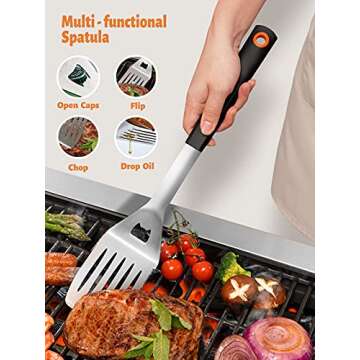 Veken 15 Pc. Grilling Accessories Tools Set with Meat Thermometer, BBQ Accessories Kit with 4-in-1 Spatula, Stainless-Steel Skewers, Grilling Tongs, Steel Wire Brush,Grill Gifts for Men