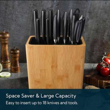 KITCHENDAO XL Bamboo Universal Knife Block Holder with Slots for Scissors and Sharpening Rod, Safe, ...