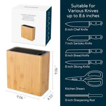 KITCHENDAO XL Bamboo Universal Knife Block Holder with Slots for Scissors and Sharpening Rod, Safe, Space Saver Knives Storage Stand Display without Knives, Unique Slot Design to Protect Blade