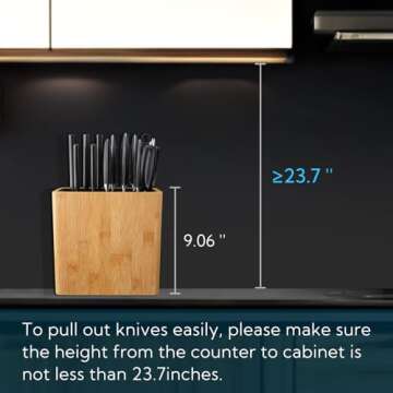 KITCHENDAO XL Bamboo Universal Knife Block Holder with Slots for Scissors and Sharpening Rod, Safe, Space Saver Knives Storage Stand Display without Knives, Unique Slot Design to Protect Blade