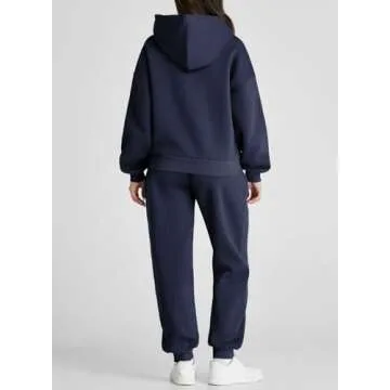 Aleumdr Womens 2 Piece Outfits Matching Sets Sweatsuit Hoodie Sweatshirts and Sweatpants Tracksuits Joggers Sweat Sets 2024 Fall Comfy Clothes Airport Travel Lounge Sets Blue Medium