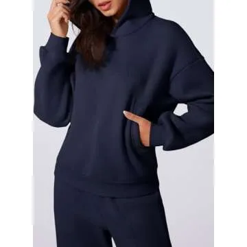 Aleumdr Womens 2 Piece Outfits Matching Sets Sweatsuit Hoodie Sweatshirts and Sweatpants Tracksuits Joggers Sweat Sets 2024 Fall Comfy Clothes Airport Travel Lounge Sets Blue Medium