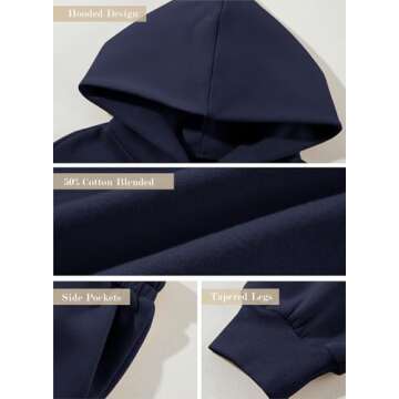 Aleumdr Womens 2 Piece Outfits Matching Sets Sweatsuit Hoodie Sweatshirts and Sweatpants Tracksuits Joggers Sweat Sets 2024 Fall Comfy Clothes Airport Travel Lounge Sets Blue Medium