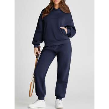 Aleumdr Womens 2 Piece Outfits Matching Sets Sweatsuit Hoodie Sweatshirts and Sweatpants Tracksuits Joggers Sweat Sets 2024 Fall Comfy Clothes Airport Travel Lounge Sets Blue Medium