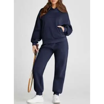 Aleumdr Womens 2 Piece Outfits Matching Sets Sweatsuit Hoodie Sweatshirts and Sweatpants Tracksuits Joggers Sweat Sets 2024 Fall Comfy Clothes Airport Travel Lounge Sets Blue Medium