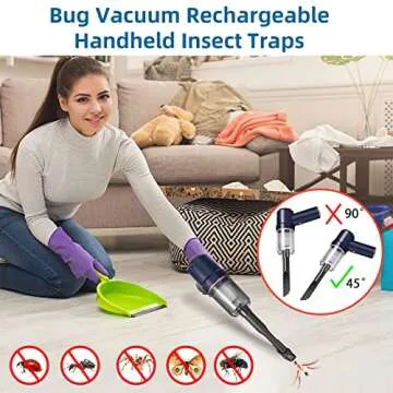Bug Vacuum Catcher,Cordless Handheld Vacuum Cleaner Rechargeable Bug Catcher Strong Suction with Multifunctional Suction Nozzle for Home Office Insect Stink Bug Moth Spider and Car Cleaning Blue