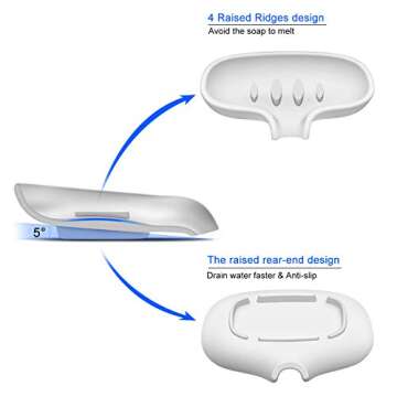 SUBEKYU Silicone Soap Dish for Bathroom,Bar Soap Holder for Shower with Draining Tray, Waterfall Soa...