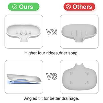 SUBEKYU Silicone Soap Dish for Bathroom,Bar Soap Holder for Shower with Draining Tray, Waterfall Soap Tray for Kitchen Sink, Set of 2 (2 * White)