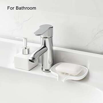 SUBEKYU Silicone Soap Dish for Bathroom,Bar Soap Holder for Shower with Draining Tray, Waterfall Soap Tray for Kitchen Sink, Set of 2 (2 * White)