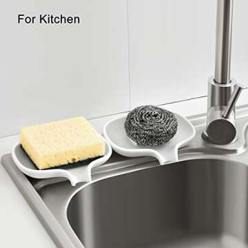 SUBEKYU Silicone Soap Dish for Bathroom,Bar Soap Holder for Shower with Draining Tray, Waterfall Soap Tray for Kitchen Sink, Set of 2 (2 * White)