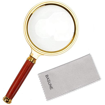 BASUNE 10X Handheld Magnifier, Reading Magnifier Loupe Glasses 10X with Rosewood Handle for Book and...