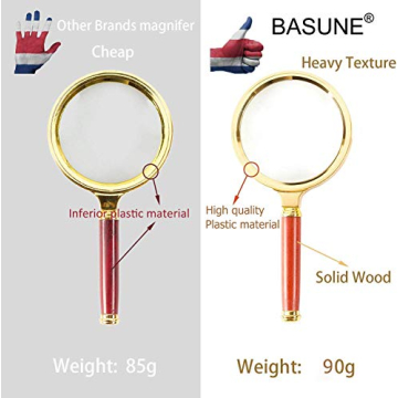 BASUNE 10X Magnifying Glass with Rosewood Handle - Ideal for Readers