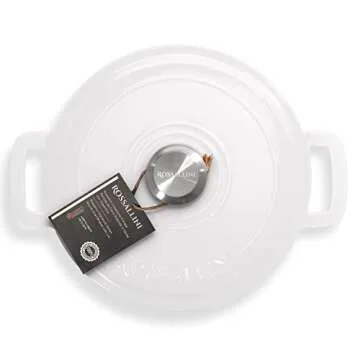 ROSSALLINI Signature Enameled Cast Iron Braiser, Non-Stick Serving Pot with Tight Fitting Lid for Perfect Roasting, Baking, Sauteing, Searing, and Pan Frying | 2.25Q (2.1L) - White