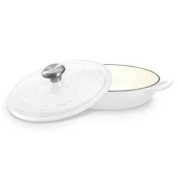 ROSSALLINI Signature Enameled Cast Iron Braiser, Non-Stick Serving Pot with Tight Fitting Lid for Perfect Roasting, Baking, Sauteing, Searing, and Pan Frying | 2.25Q (2.1L) - White