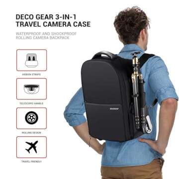 Deco Gear 3-in-1 Travel Camera Case - Waterproof Shockproof Backpack Carry-On
