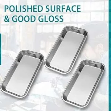 COYMOS 3 Pack Surgical Tray, Stainless Steel Tray for Lab Instrument Supplies, Tattoo Tool (Silver)