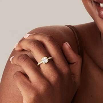 PAVOI 14K Gold Plated Square Halo Ring for Women | Elegant Promise Rings
