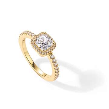 PAVOI 14K Gold Plated Square Halo Ring - Elegant Promise Ring