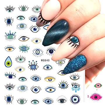 9 Sheets Evil Eye Nail Stickers for Nail Art, 3D Self-Adhesive Witch Nail Decals DIY Nail Art Suppli...
