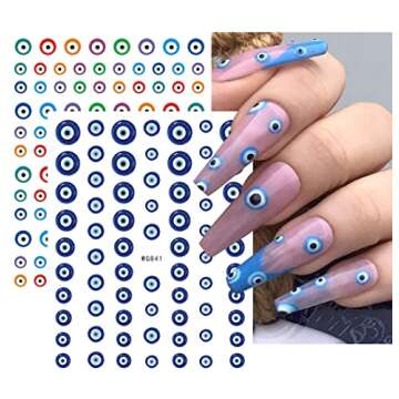 9 Sheets Evil Eye Nail Stickers for Nail Art, 3D Self-Adhesive Witch Nail Decals DIY Nail Art Supplies for Nail Decorations Designer Pegatinas para Uñas with Eyes Pattern Nails Designs Accessories