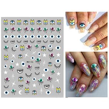9 Sheets Evil Eye Nail Stickers for Nail Art, 3D Self-Adhesive Witch Nail Decals DIY Nail Art Supplies for Nail Decorations Designer Pegatinas para Uñas with Eyes Pattern Nails Designs Accessories