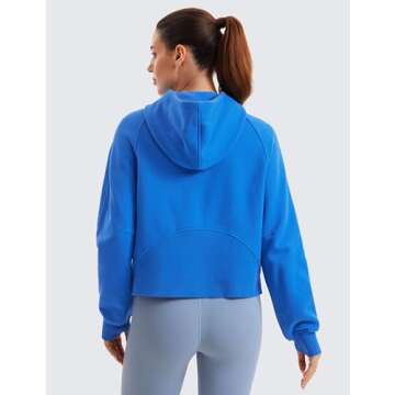 CRZ YOGA Women’s Fleece Lined Full Zip Hoodie - Cozy Comfort in Sparkle Blue