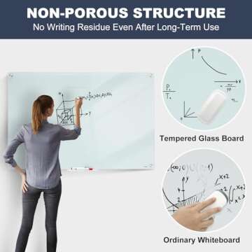 Glass Whiteboard Dry Erase Board - TANKEE Magnetic Glass White Board 36 x 24 Inches, Modern Large Frameless Tempered Glass Board for Wall, Office, Home, Shops Decor, with Marker Tray, 3' x 2'