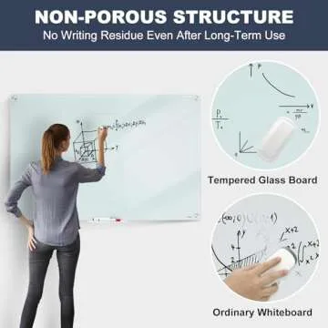 Glass Whiteboard Dry Erase Board - TANKEE Magnetic Glass White Board 36 x 24 Inches, Modern Large Frameless Tempered Glass Board for Wall, Office, Home, Shops Decor, with Marker Tray, 3' x 2'