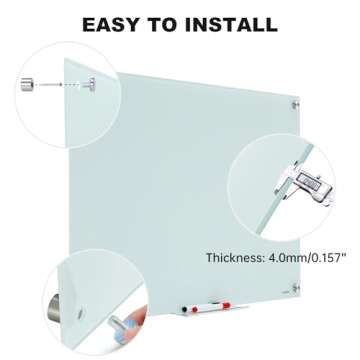 Glass Whiteboard Dry Erase Board - TANKEE Magnetic Glass White Board 36 x 24 Inches, Modern Large Frameless Tempered Glass Board for Wall, Office, Home, Shops Decor, with Marker Tray, 3' x 2'