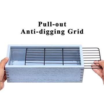 BENPIN Wooden Cat Grass Planter (no Seeds Included) with Anti Digging Design, and Removable Plastic ...