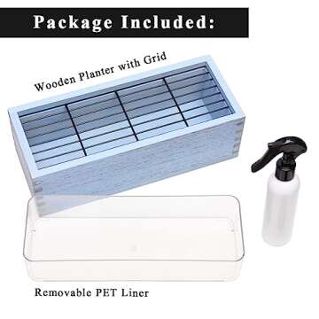 BENPIN Wooden Cat Grass Planter (no Seeds Included) with Anti Digging Design, and Removable Plastic Liner, Wheat Grass Growing Pot, Cat Grass for Indoor Cats Pets (Vintage Blue)