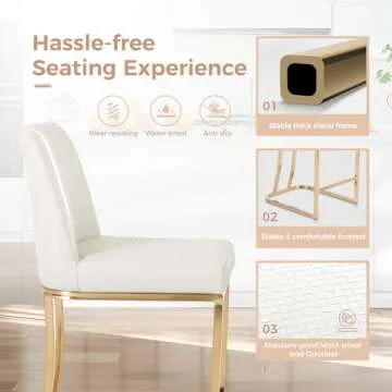 MAISON ARTS Bar Stools Set of 2, 24 Inch Counter Height Barstools with Back, Modern Upholstered Faux Leather Bar Chairs for Kitchen Island Home Bar, Gold Metal Frame, Footrest, Off White