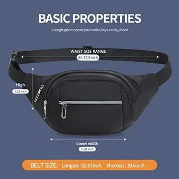 DAITET Fanny Pack for Men&Women, Crossbody Waist Bag with Adjustable Belt, Large Capacity Bum Bag for Traveling Hiking Cycling Workout Casual (Black)