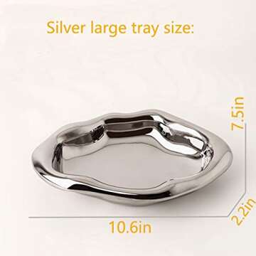 Modern Minimalist Ceramic Tray, 10.6"*7.5" Jewelry Countertop Organizer Tray for Home Decor, Dresser, Bathroom, Bedroom Fragrance Display, Housewarming, Party, Banquet (Silver)